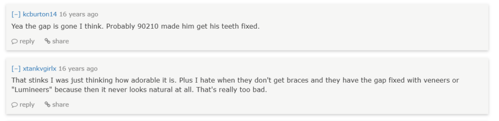 Dustin Milligan's fans wants him to use veneers.