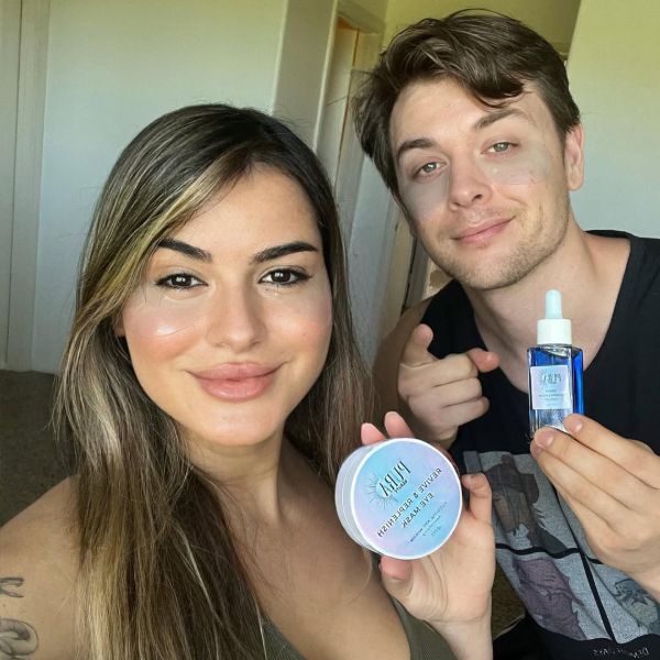 Luana Lucci and her boyfriend with her product.